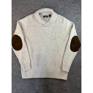 Vintage CHAPS Shawl Collar Pullover Sweater Elbow Patch Sz Small Cream & Brown